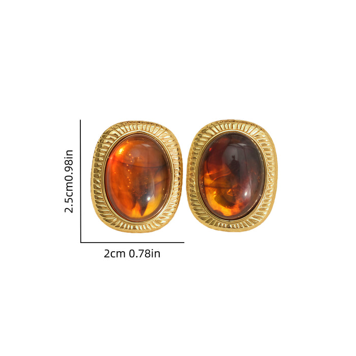 Wholesale Amber Earrings Stainless Steel Oval Earrings for Women