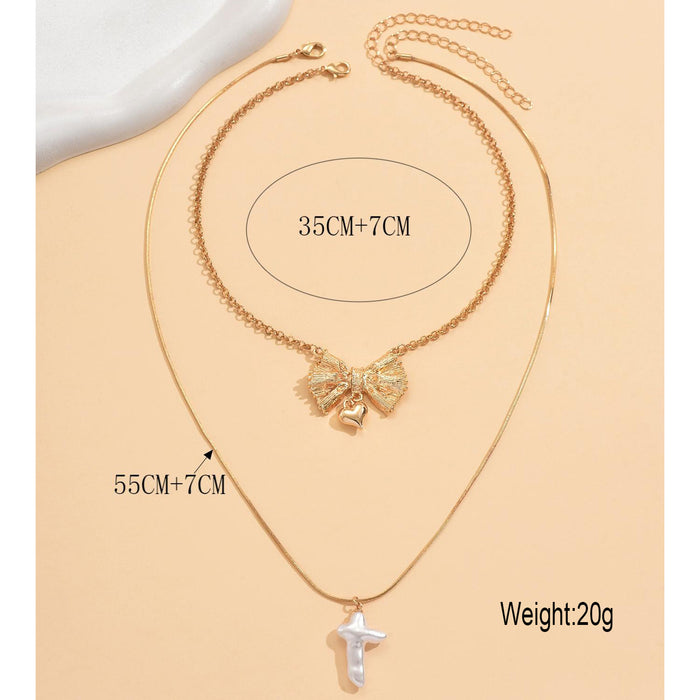 Wholesale Jewelry Personalized Bowknot Love Shaped Pearl Pendant Necklace