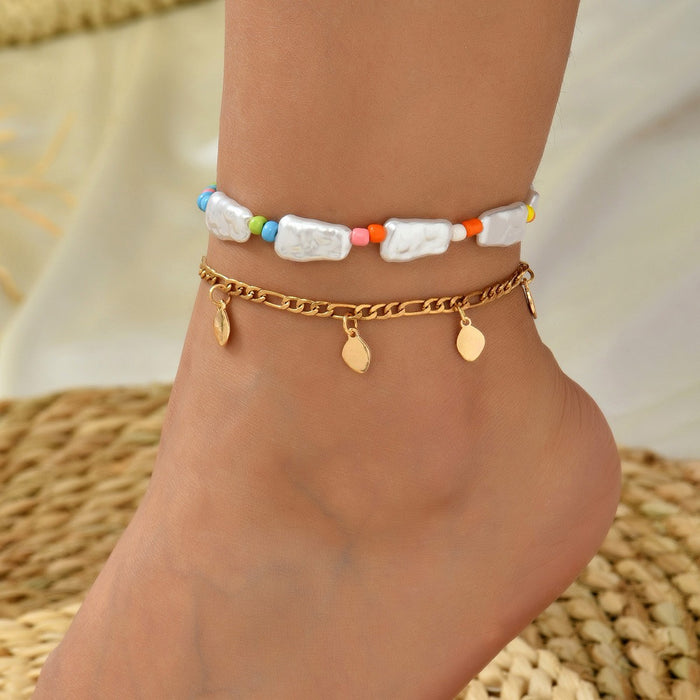 Wholesale Vintage Beaded Anklet with Shell Pendant Fashion Jewelry Accessory