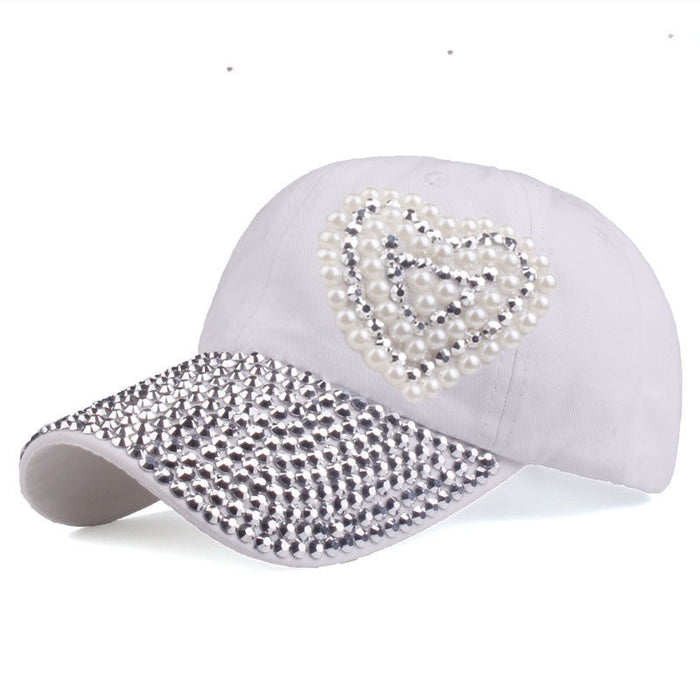 Wholesale Full-brimmed rhinestone baseball cap with heart-shaped rhinestone pattern