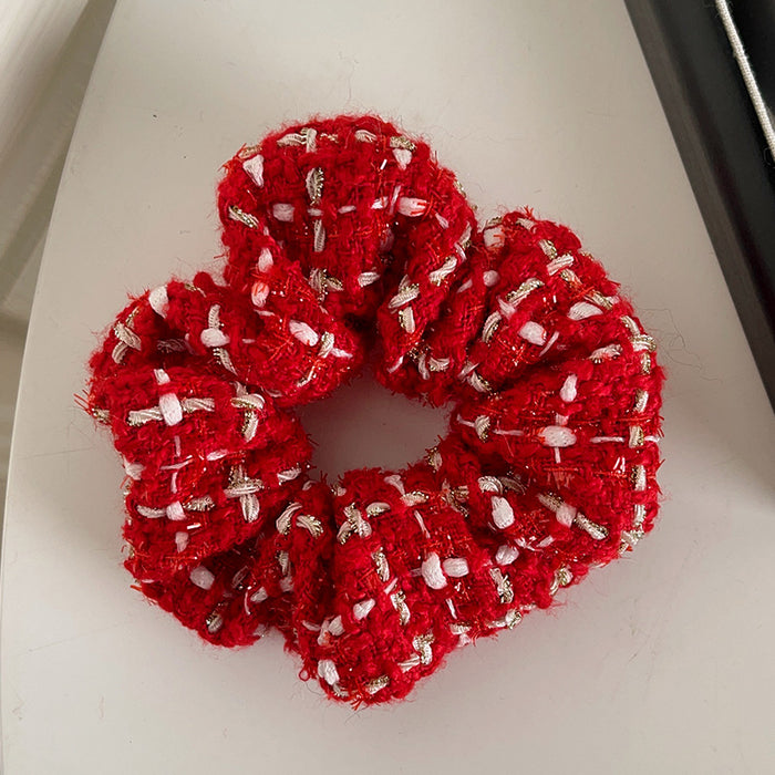 Wholesale New Year red large intestine hair ring New Year festive wool hair ring knitted rainbow light luxury hair rope hair ring