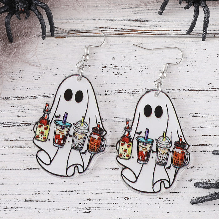 Wholesale  Cute Ghost Coffee Cup Pendant Earrings Acrylic Ear Jewelry Holiday Party Gifts