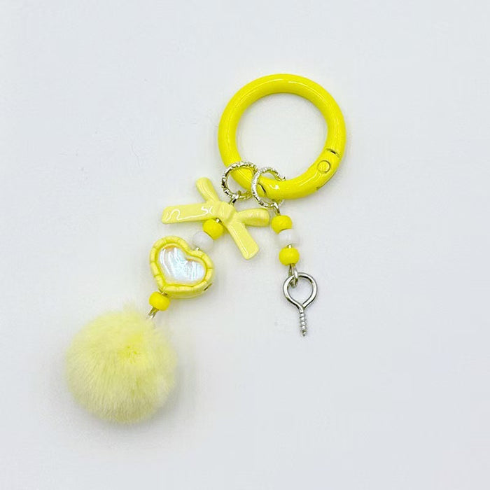 Wholesale Fur Ball Mobile Phone Chain Beaded Cute Hanging Chain Pendant Keychain