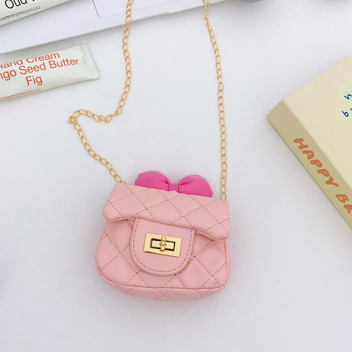 Wholesale New children's bag with bow decoration, diagonal cross bag, diamond grid chain