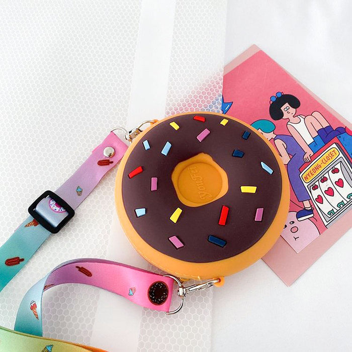 Wholesale Rainbow Donut Bag Children's Coin Purse Silicone Shoulder Backpack Baby Cartoon Wallet Crossbody Bag Women