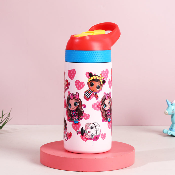 Wholesale Children' s thermos stainless steel water cup graffiti cartoon outdoor straw cup portable sports water bottle