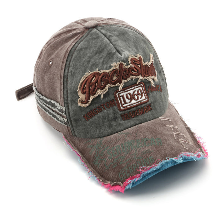 Wholesale Vintage Washed Distressed Letter Embroidered Ripped Baseball Cap