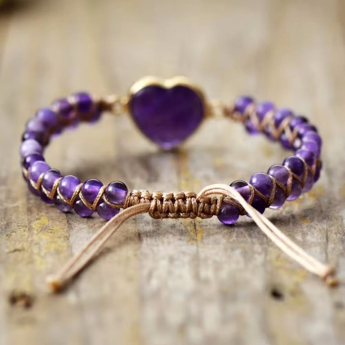 Wholesale Purple crystal stone woven double layered bead bracelet jewelry for men and women