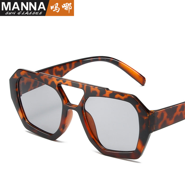 Wholesale Fashion Sunglasses Large Frame Double Beam Sunglasses Leopard Pattern Color Personalized Wearing Glasses