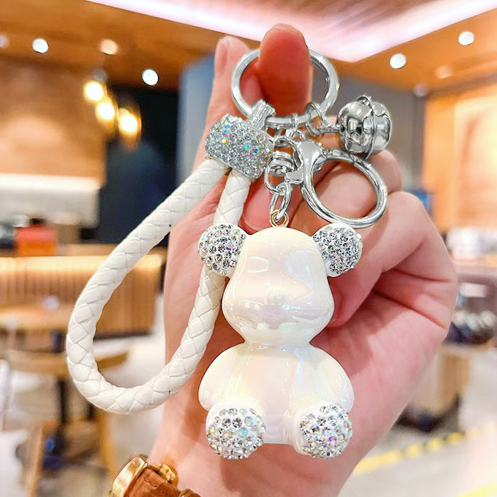 Wholesale Cute rhinestone-studded bear keychain made of zinc alloy