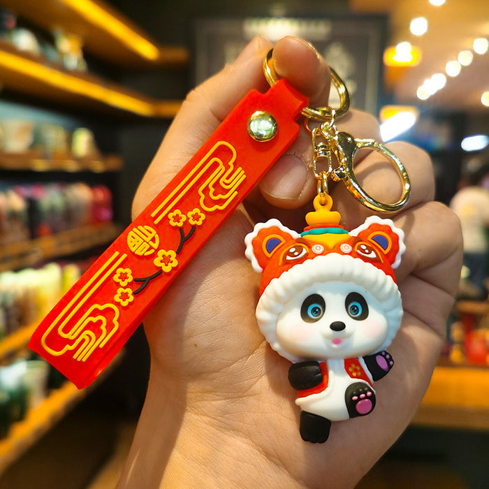 Wholesale Rubber Cartoon Doll Lion Tiger Head Panda Keychain JDC-KC-Tingm180