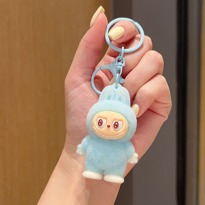 Wholesale Flocked cartoon keychain,  cute 3D figurine,  backpack accessory