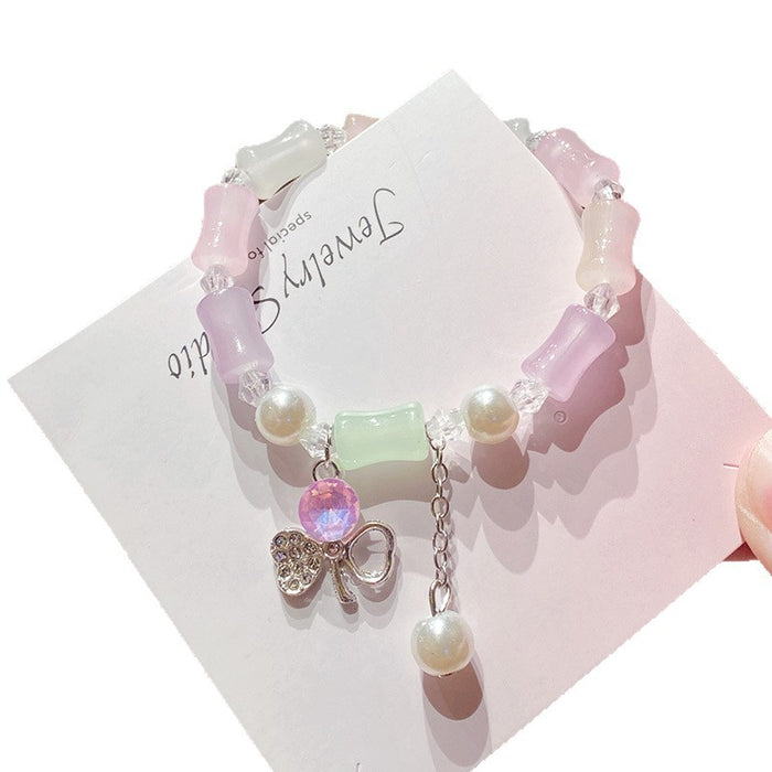 Wholesale Hand Beaded Powder Pink Bamboo Four Leaf Clover Bracelet MOQ≥2