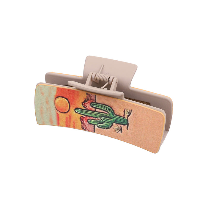 Wholesale Western Denim Wind Sunflower Cactus Leather Women' s Hairpin Grab Clip Shark Clip Plus Earrings Combination