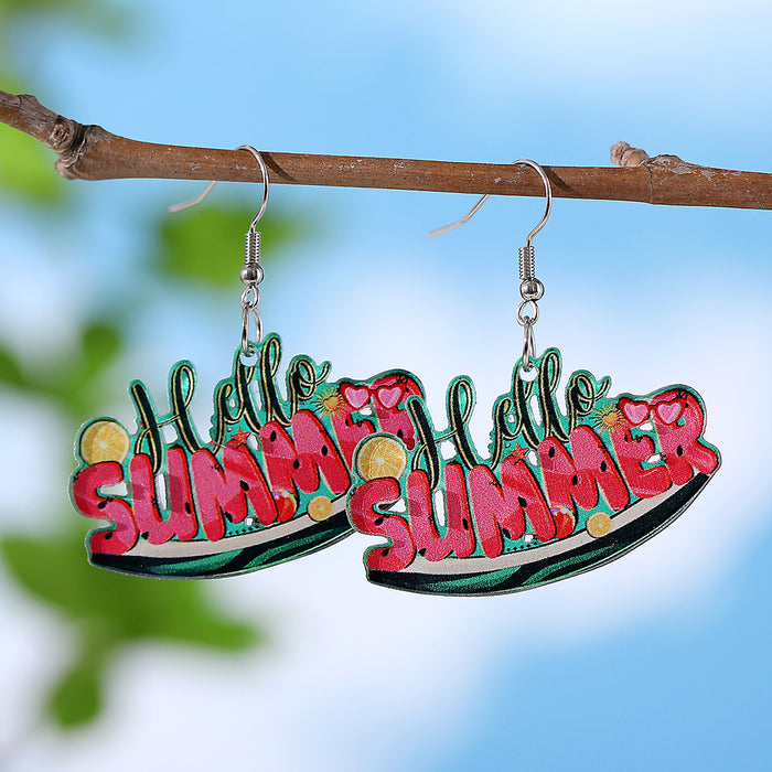 Wholesale Holiday Style Color Sun Watermelon Juice Acrylic Letter Pendant Earrings Beach Holiday Earrings