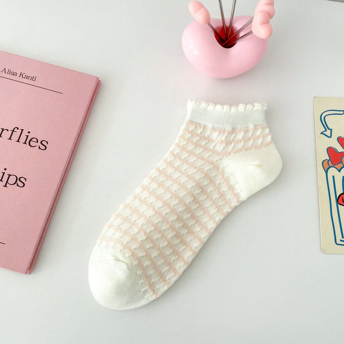 Wholesale Socks, boat socks, lace, heart-shaped socks, sweat absorbing and breathable striped cotton socks