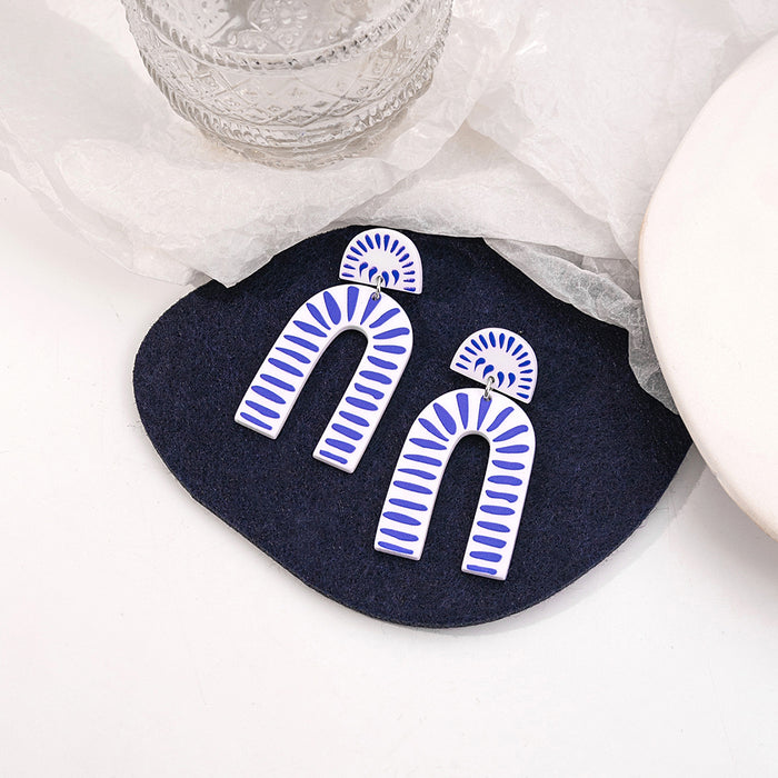 Wholesale Blue and White Porcelain Fragment Acrylic Earrings JDC-ES-MDD098