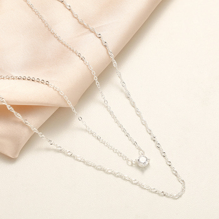 Wholesale Double layered zircon necklace with niche design, versatile and simple collarbone chain