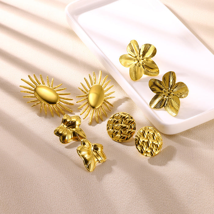 Wholesale Steel Atmospheric Simple Golden Petal Flower Earrings