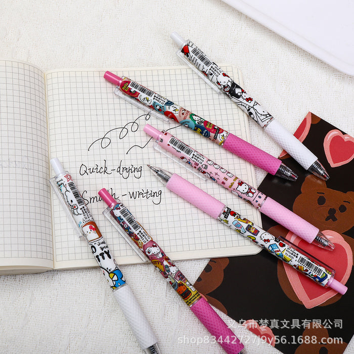 Wholesale 6pcs Cute Toast Cat Press Pen Quick-drying Cartoon Gel Pen