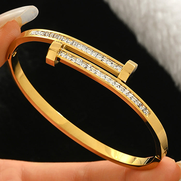 Wholesale Titanium Steel Double  Rhinestone Bracelet Everyday Jewelry Accessory
