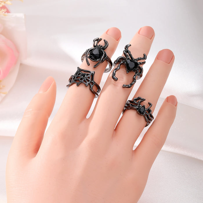 Wholesale Creative diamond inlaid spider ring, niche design, open-ended ring
