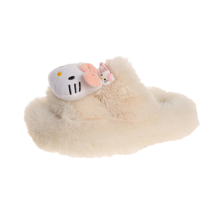 Wholesale Plush cat hairpin soft sole non-slip wear-resistant indoor furry slippers