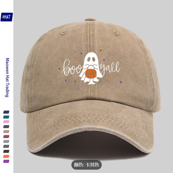 Wholesale Washed Distressed Black Baseball Cap  Ghost Print Soft Top Adjustable Unisex