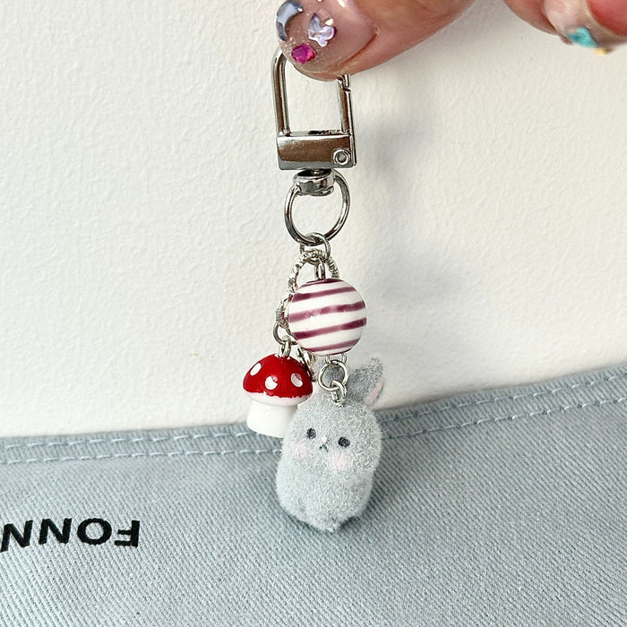 Wholesale Cute Flocked Mushroom Bunny Beaded Phone Chain Small Animal Bag Keychain