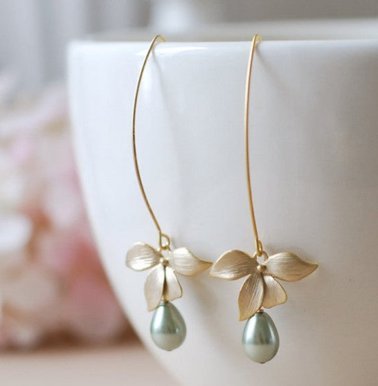Wholesale New Fashion Style Bow Leaves Water Drop Pearl Earrings Simple Art Jewelry