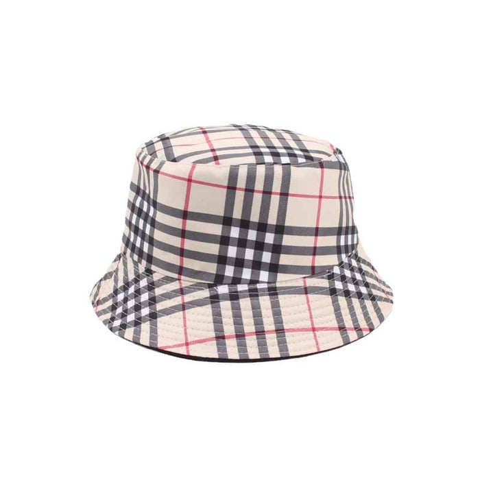 Wholesale Striped checkered basin hat for sun protection and travel, double-sided wearable