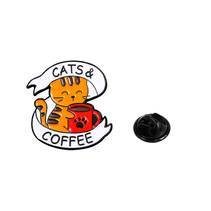 Wholesale Coffee Cat Brooch Backpack Badge Clothing Accessories