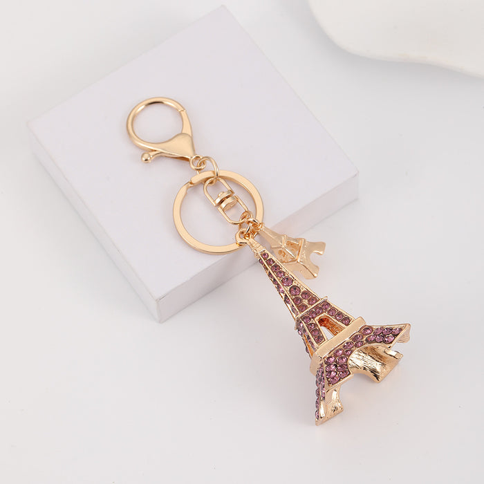 Wholesale Eiffel Tower Rhinestone Keychain Sky Blue Zinc Alloy Car Key Accessory MOQ≥2
