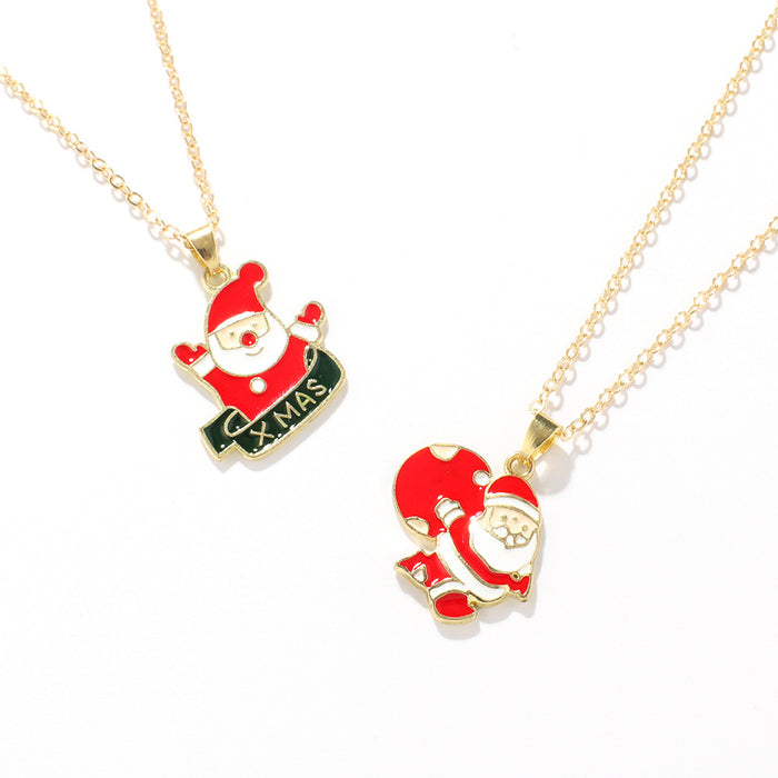 Wholesale Christmas Series Children' s Good Friend Necklace Set Snowman Christmas Tree Pendant Alloy Oil Dropping Cartoon Jewelry