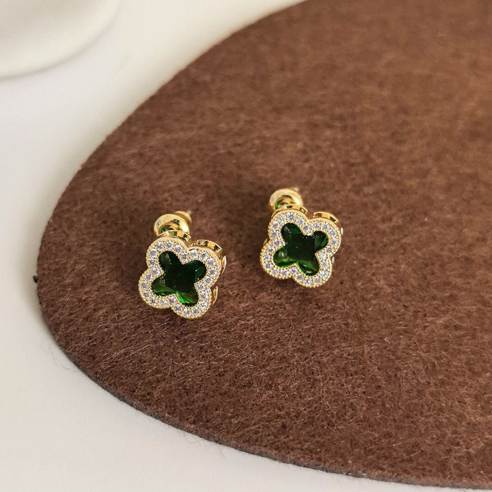 Wholesale Copper Inlaid Zircon Four-leaf Clover Ear Clip JDC-ES-HanJie002