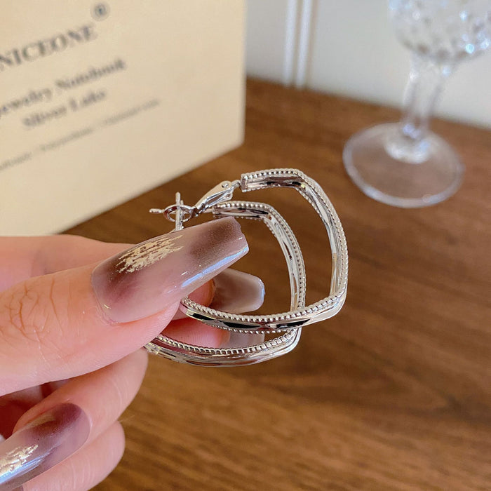 Wholesale Fashionable silver needle high-end ear rings, metal earrings, multi-layer earrings, geometric square earrings