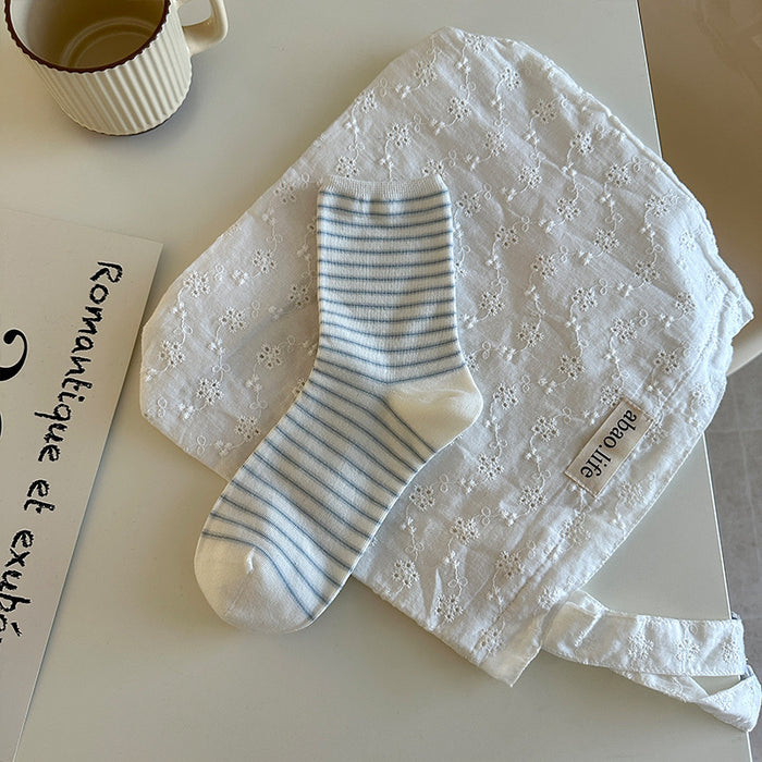 Wholesale Boneless striped socks, mid tube socks, new versatile cotton stacking socks