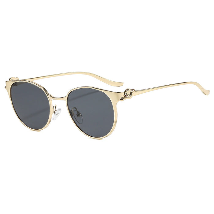 Wholesale Stylish Round Metal Frame Sunglasses for Women Gold Gray Lens UV400 Casual Driving Accessory