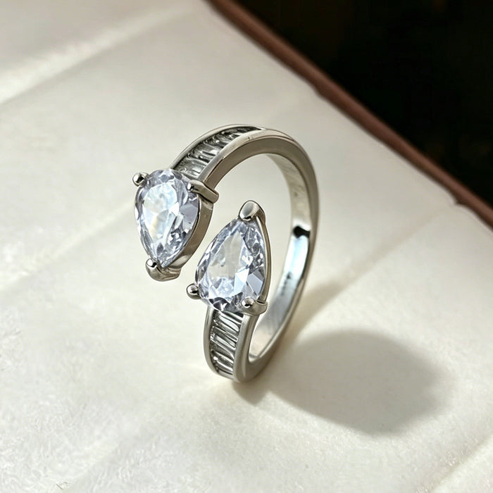 Wholesale Copper Zircon Open Ring Colored Zirconium Gold Finish Adjustable Drop Shape Fashion Accessory