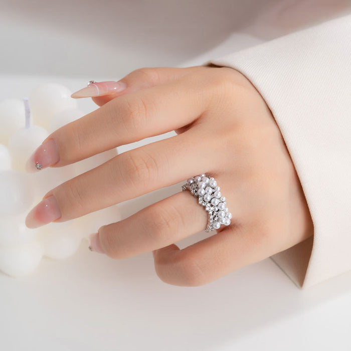 Wholesale Pearl Zircon Open Ring Niche Exquisite Finger Ring  Ring