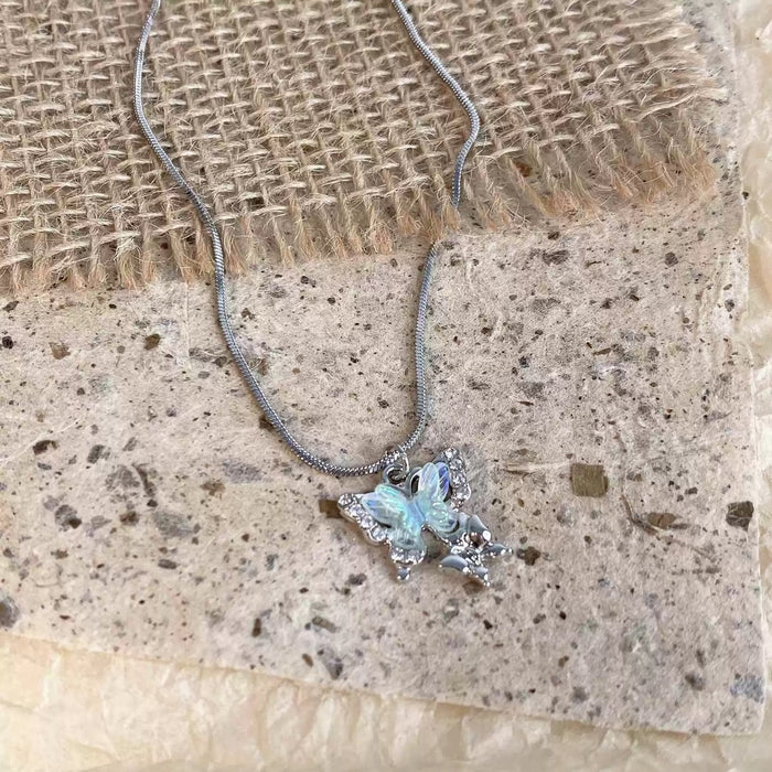 Wholesale Laser iridescent butterfly zircon necklace, light luxury, niche fashion, new accessories