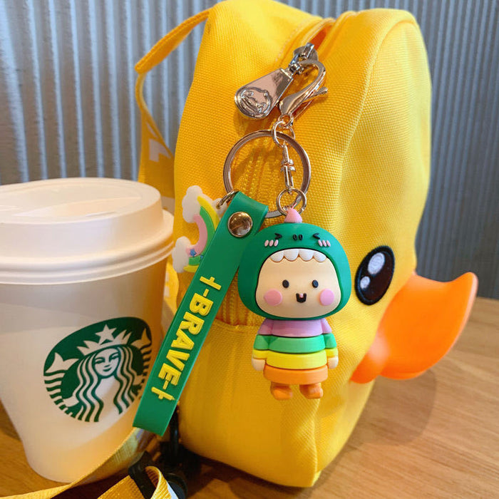 Wholesale  Cartoon Rainbow Dinosaur Keychain Women's Cute Bag Car Keychain Pendant