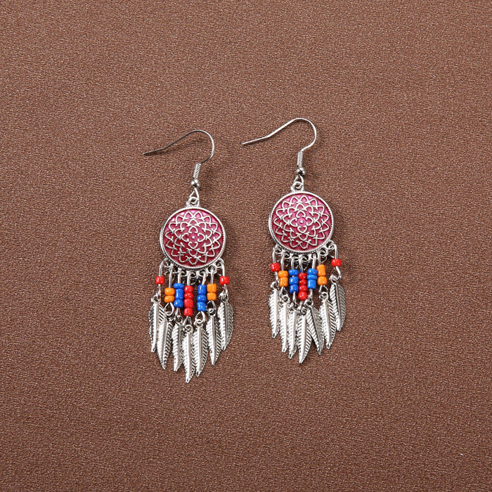 Wholesale Alloy Bohemian Tassel Long Ethnic Style Earrings JDC-ES-Gumi009