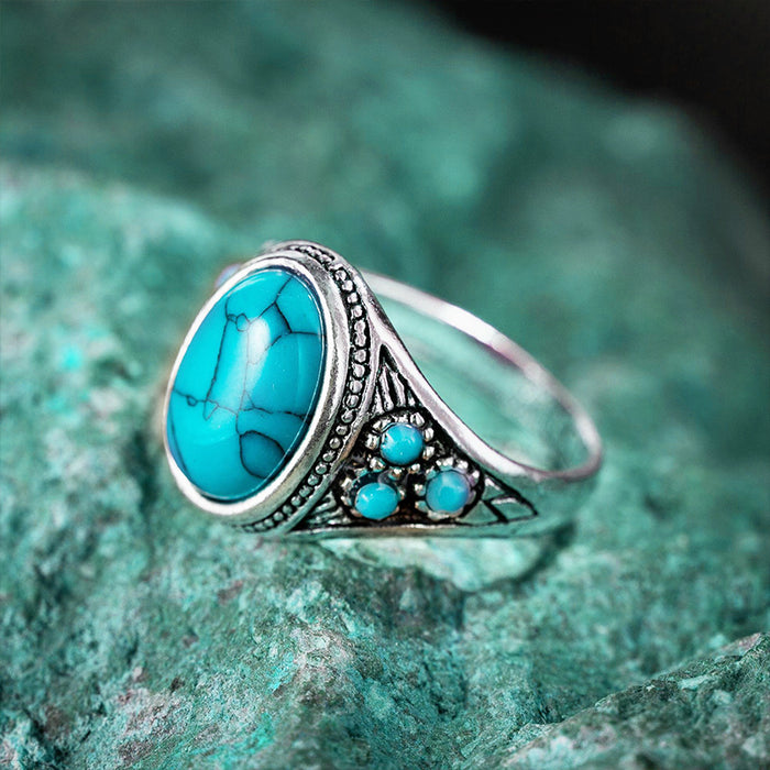 Wholesale Wholesale of vintage imitation turquoise couple rings and antique silver ring jewelry