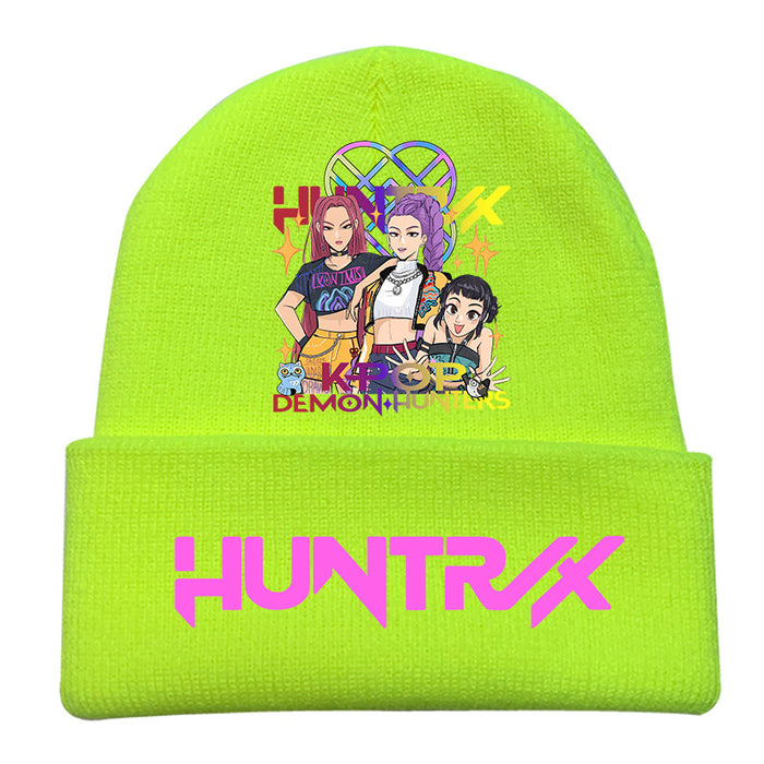 Wholesale Kpop Knitted hat fashion curled brim beanie printed