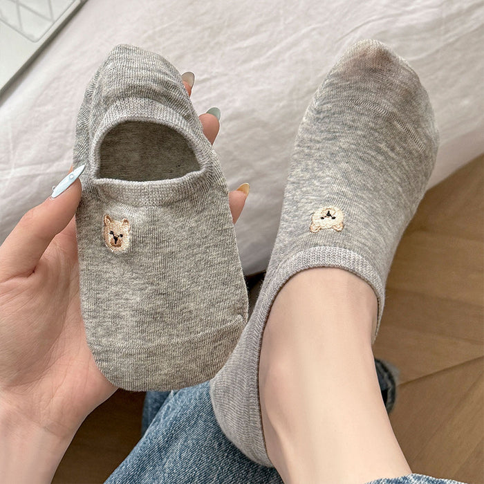 Wholesale Ship Socks Cute Cartoon Embroidered Short Socks Thin Anti slip Silicone Shallow Socks Invisible Socks