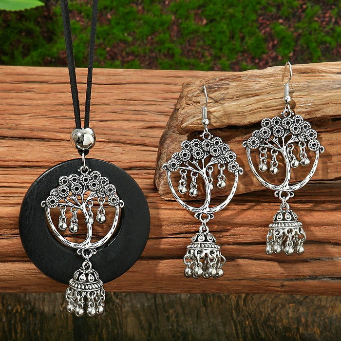 Wholesale Ethnic Geometric Antique Silver Alloy Earring Necklace Set - 4 Styles MOQ≥2