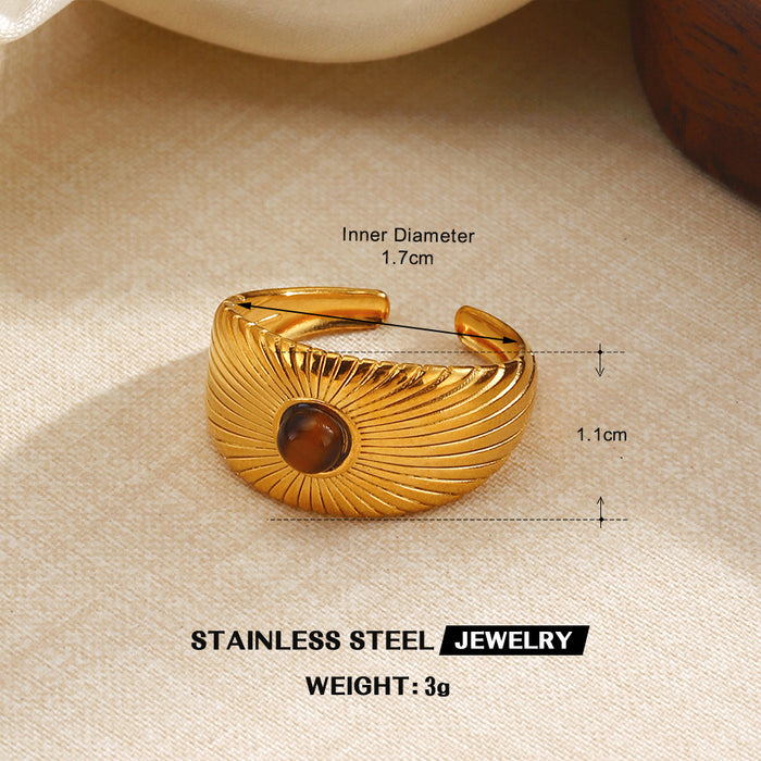Wholesale Tiger Eye Stone Stainless steel Gold Plated Rings Adjustable rings