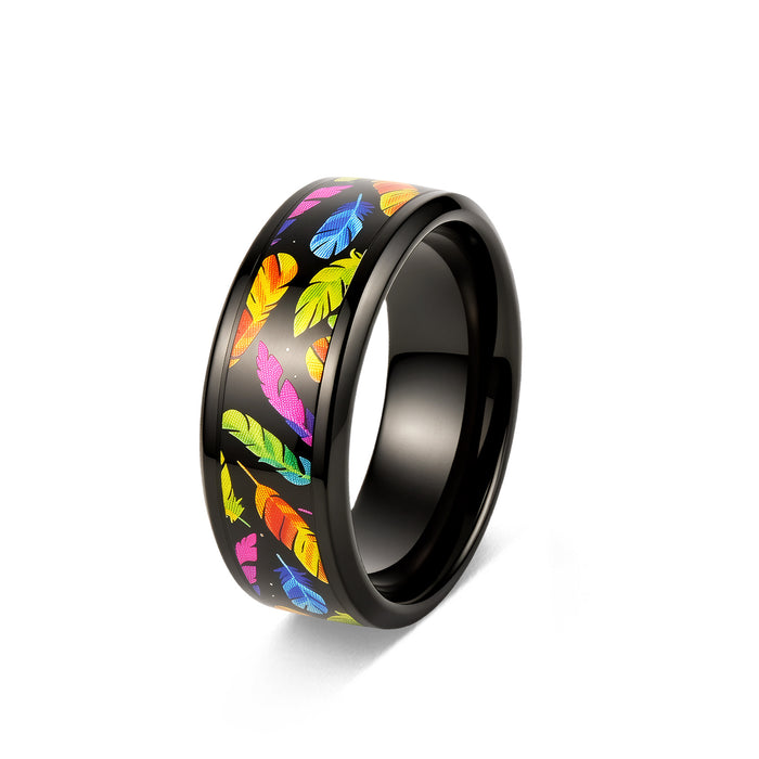 Wholesale Rainbow Feather Stainless Steel Ring Fashion Jewelry Accessory