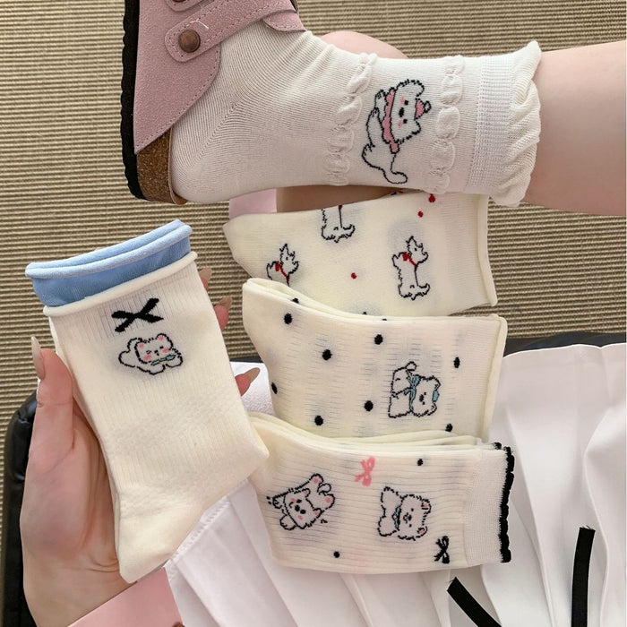 Wholesale Cartoon tube socks, cute pile socks, mesh breathable lace socks